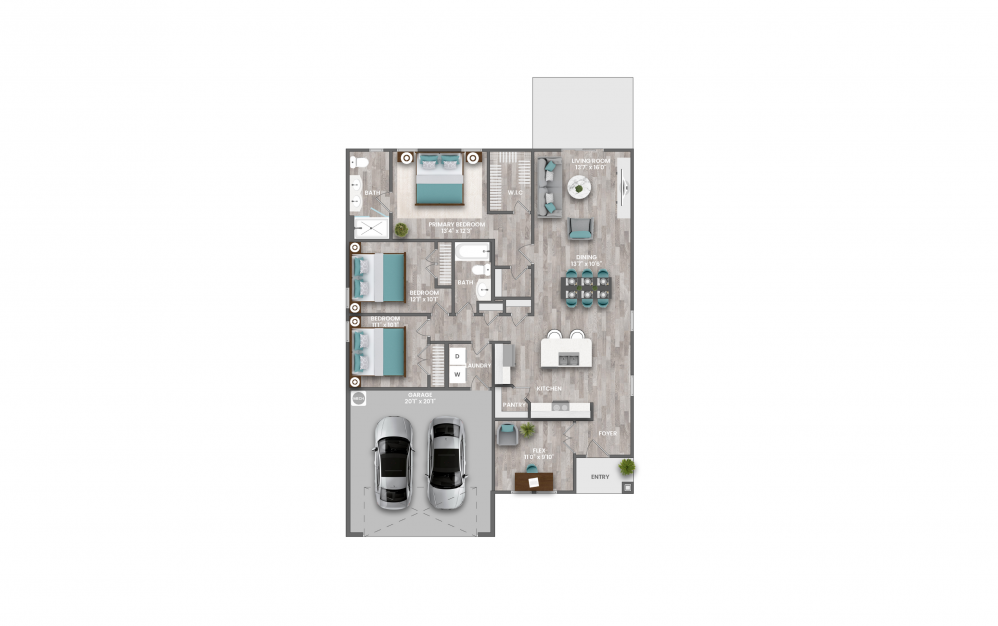 The Switchgrass - 3 bedroom floorplan layout with 2 baths and 1581 square feet.